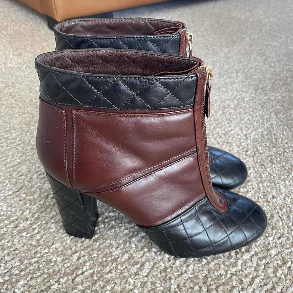 Chanel Quilted Short Ankle Boots Zip Black Brown